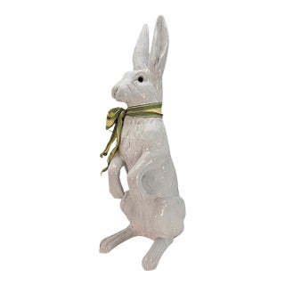 Large White Rabbit Statement Animal Sculpture Earth Needs California Glazed Terracotta Statue 27.5" For Sale