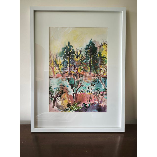 Linda Clerget, Lake Saint Mandé, Watercolor on Paper, Framed For Sale - Image 3 of 8