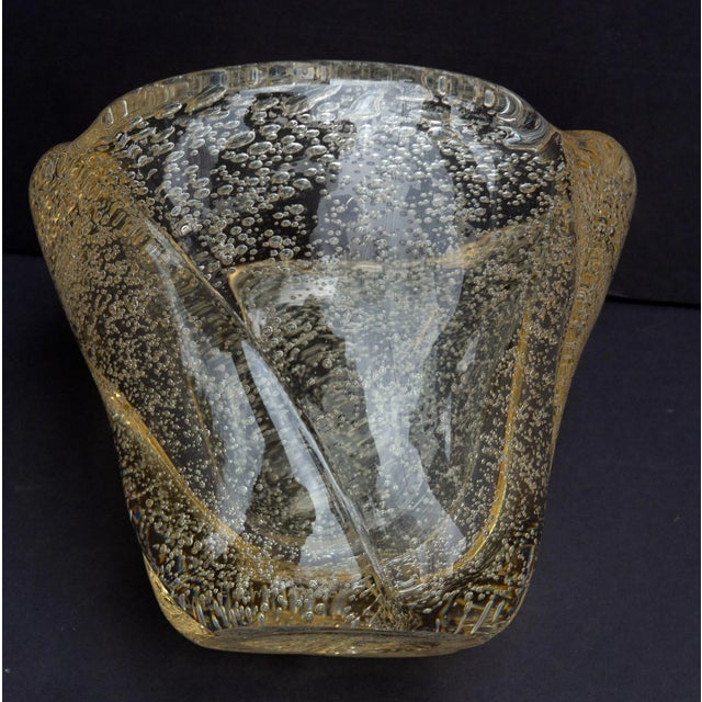Murano controlled bubble vase. There is a warm gold tone to the glass. A heavy globular form. Hand made Venice, Italy. Mid...