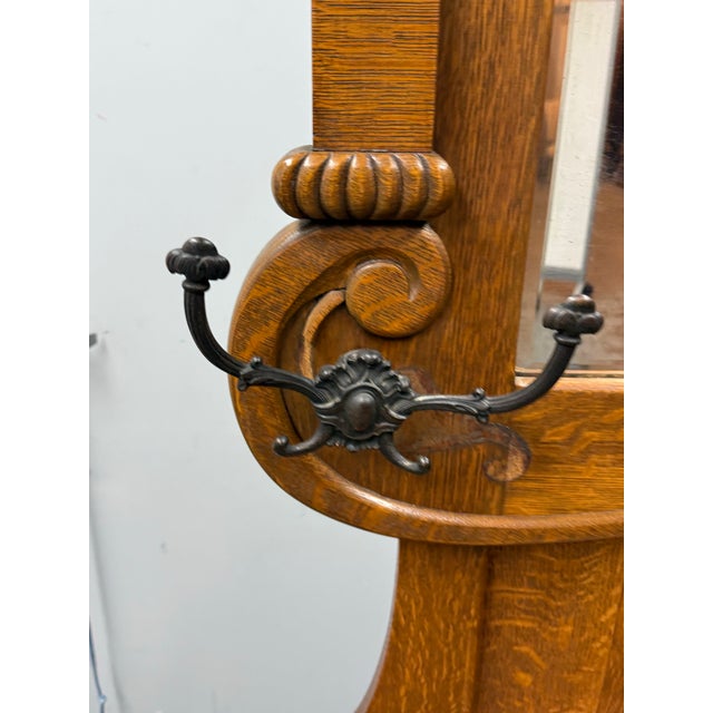 Antique Oak Hall Tree/Entry Bench For Sale - Image 4 of 12