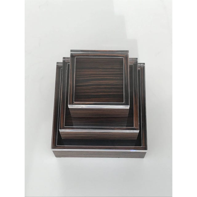 Macassar Ebony and Lucite Jewelry Boxes - Set of 3 For Sale - Image 4 of 10