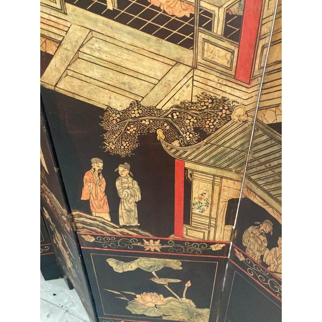 Brown 18th Century Coromandel Pagoda 8 Panel Folding Screen For Sale - Image 8 of 14
