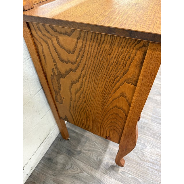 Wood Antique Arts & Crafts Quarter Sawn White Oak Buffet With Beveled Mirror For Sale - Image 7 of 17