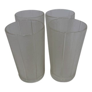 Vintage Mid-Century Modern Frosted Pebbled Textured Glass Tumblers Vertical Ribbed 4.75" - Set of 4 For Sale