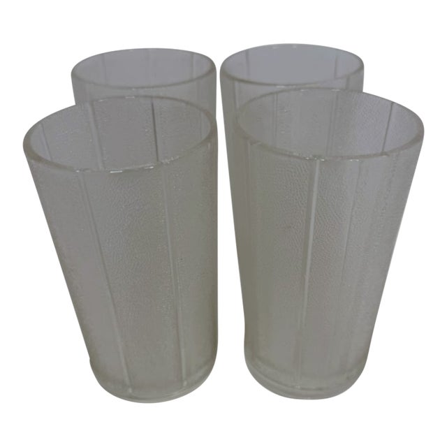 Vintage Mid-Century Modern Frosted Pebbled Textured Glass Tumblers Vertical Ribbed 4.75" - Set of 4 For Sale
