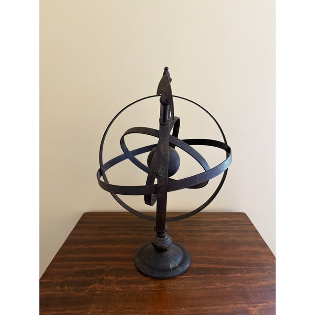 Brown Vintage French Country Iron Garden Armillary Sundial- Outdoor Estate Decor For Sale - Image 8 of 10