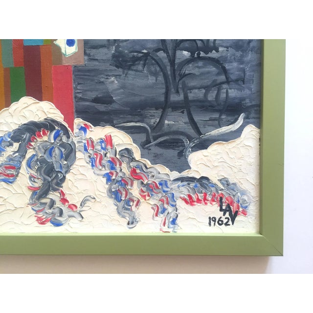 Vintage Mid Century Modernist Framed Original Abstract Landscape Oil Painting on Board For Sale - Image 12 of 13