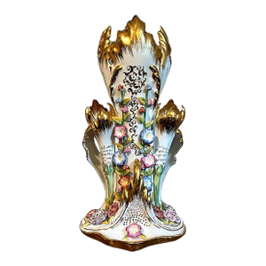 Antique 19th Century Royal Vienna Style Triple Folate Porcelain Wedding Vase