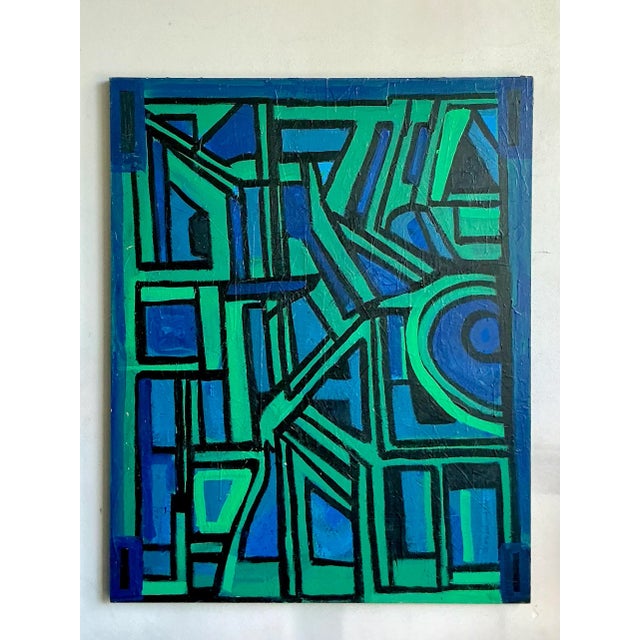 Immerse your space in the vibrant energy of this vintage abstract oil painting, a monumental piece that captures the...