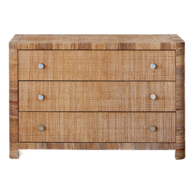 Vintage Bielecky Brothers Wrapped Rattan Three-Drawer Chest For Sale