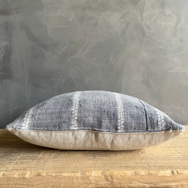 Not Yet Made - Made To Order Vintage Textile One of a Kind Gray and White Lumbar Pillow With Down Insert For Sale - Image 5 of 6