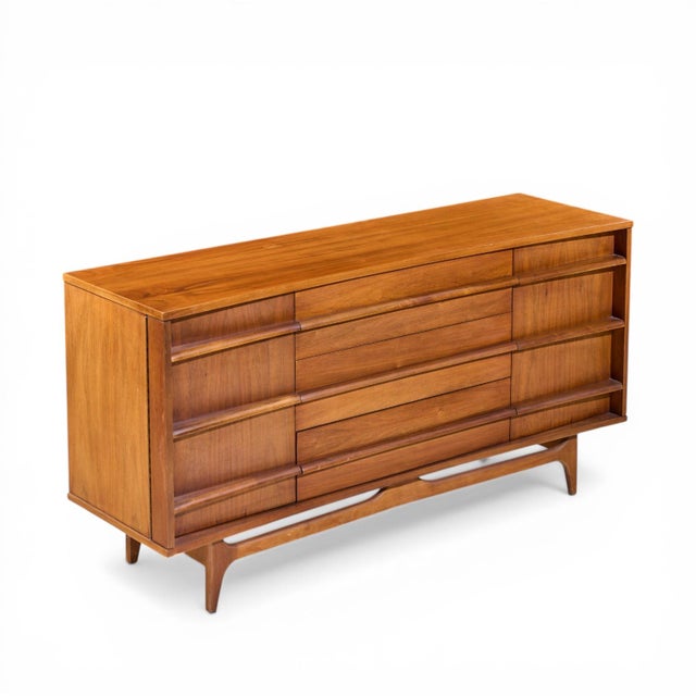 Young Manufacturing Mid Century Walnut Curved Front Credenza For Sale - Image 9 of 9