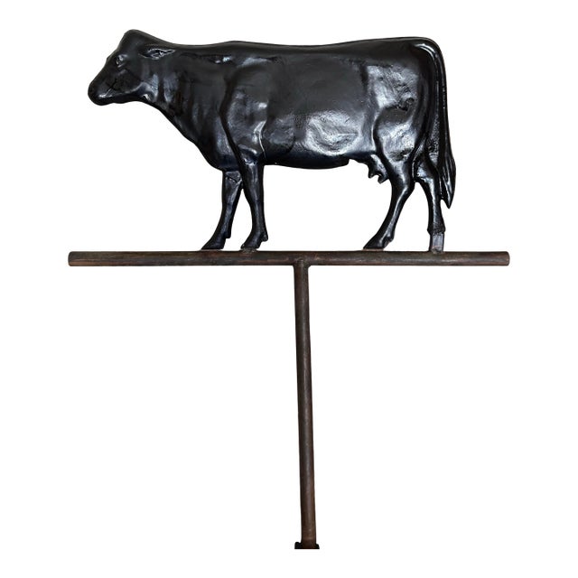 Antique Copper Cow Weathervane Sculpture Painted Black, 9” X 16” For Sale
