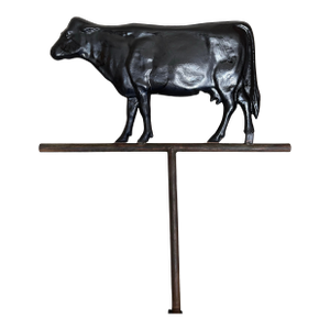 Antique Copper Cow Weathervane Sculpture Painted Black, 9” X 16”