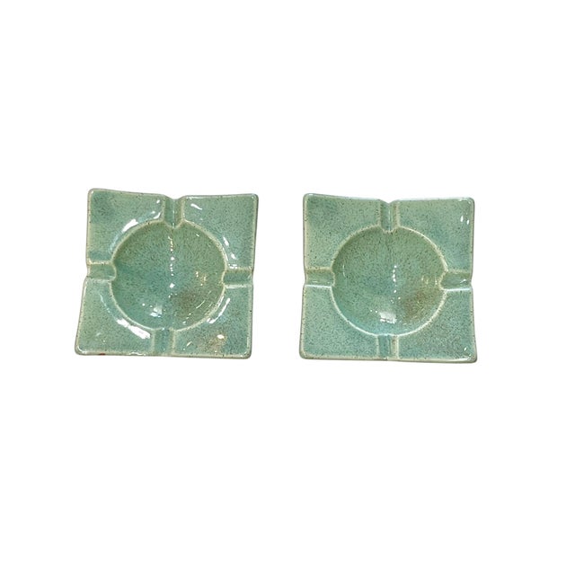 Mid 20th Century Pair of Mid 20th Century Speckled Green Ceramic Ashtrays or Catchalls For Sale - Image 5 of 8