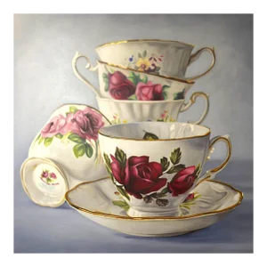 Rosemary, Oil Painting with Rose and Teacup, 2018