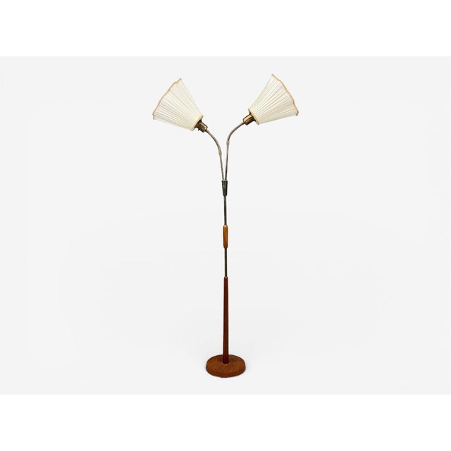 Mid-Century Modern Nybro Armaturfabrik, Floor Lamp, Wood, Metal, Fabric, Sweden, 1940s For Sale - Image 3 of 16