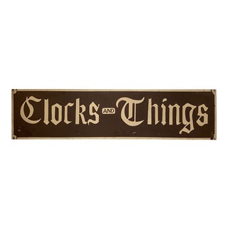 Vintage Hand-Painted Two Sided Clocks & Things Store Sign For Sale