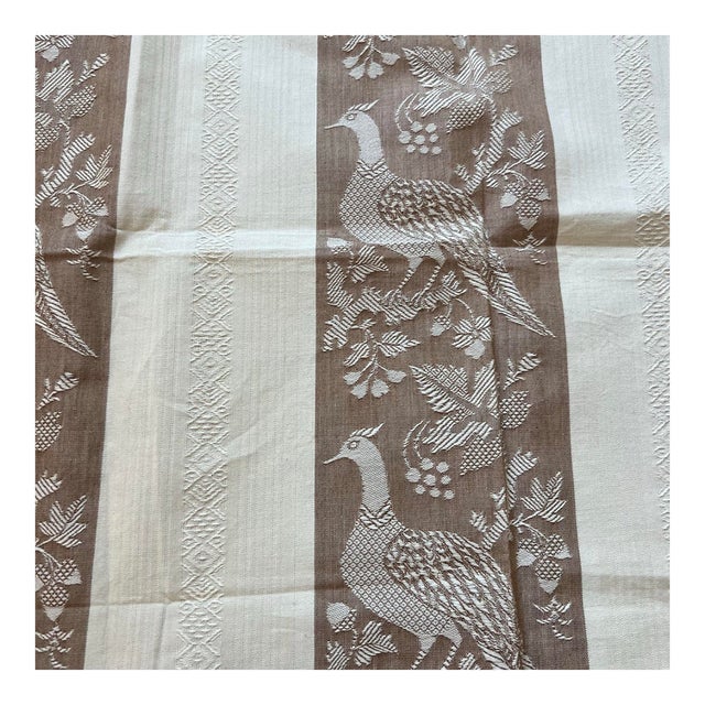 Vintage F Schumacher Liverpool Birds Williamsburg Fabric Remnant - Taupe For Sale