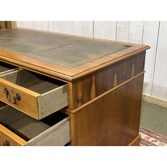 English Flat Desk with Drawers in Yew, 1950s For Sale - Image 14 of 18