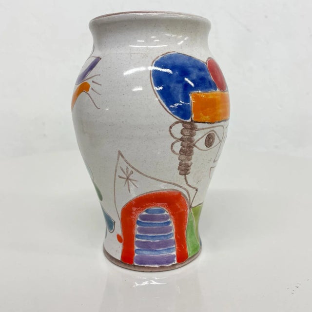 Blue 1960s Giovanni DeSimone Italian Colorful Hand-Painted Ceramic Pottery Vase Italy For Sale - Image 8 of 10