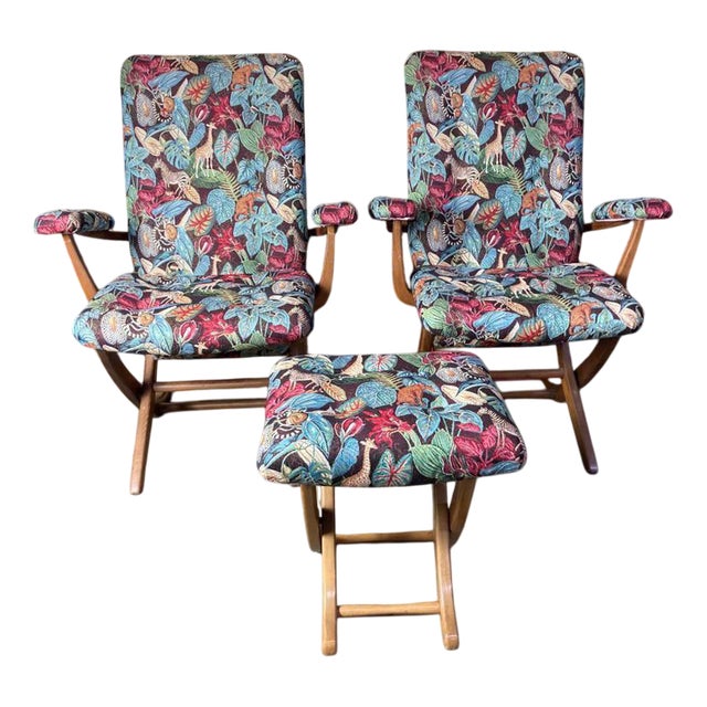 Boat Armchairs and Footrest, Set of 3 For Sale