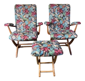 Boat Armchairs and Footrest, Set of 3