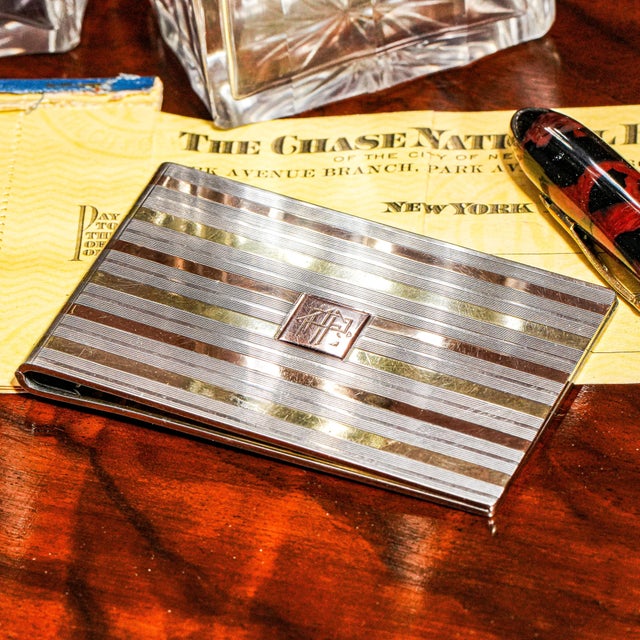 Art Deco Exceptional Rare Cartier 14k Gold Sterling Silver Art Deco Antique Money Document Checkbook Clip For Sale - Image 3 of 16