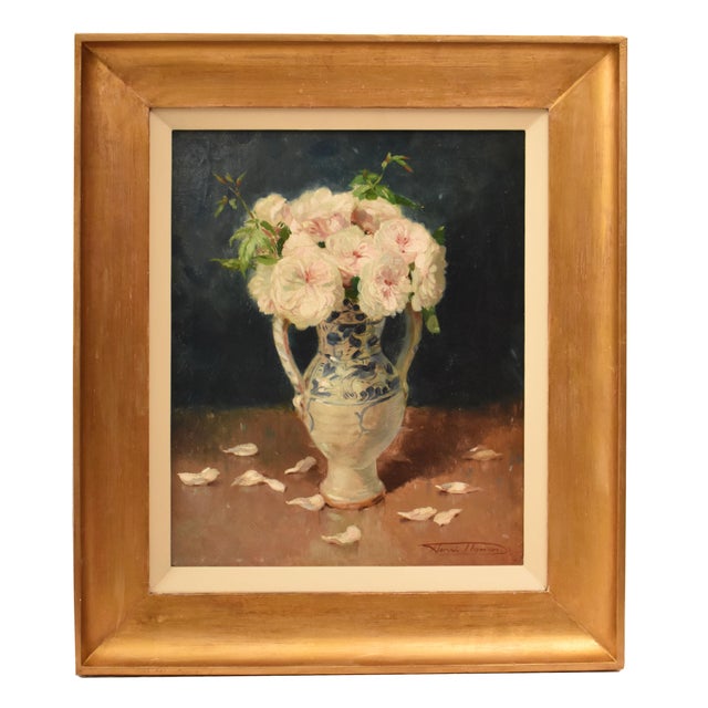 Henri Joseph Thomas, Still Life with Vase of White Roses, 1890s-1910s, Oil on Canvas, Framed For Sale - Image 11 of 11