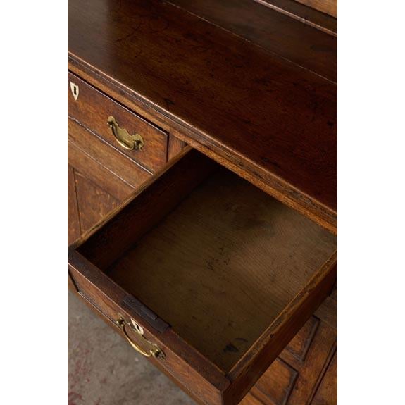 Wood 18th Century Oak Buffet + Plate Rack With Brass Hardware and Inlay Keyholes For Sale - Image 7 of 10