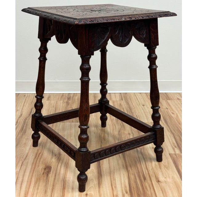 Early 19th Century Antique English Carved Oak Side Table Circa 1900 For Sale - Image 5 of 14