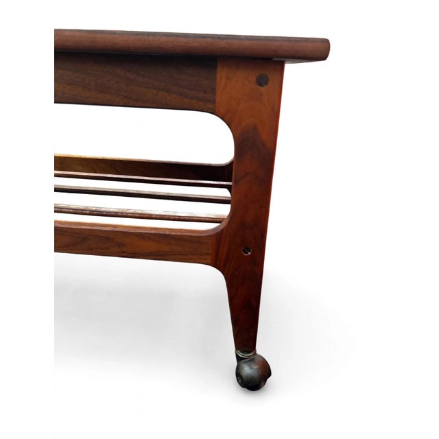 Mid-Century Danish Style Teak Slatted Rolling Cart For Sale - Image 4 of 4
