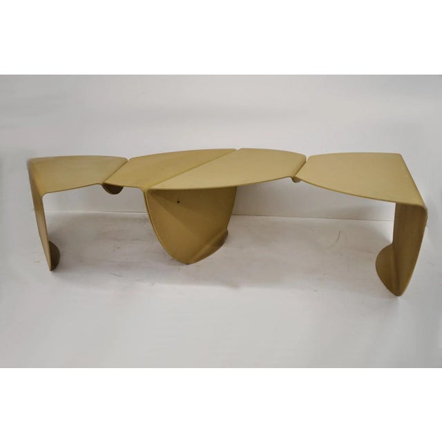 Vintage Biomorphic Modern Torch Cut Steel Metal Sculptural "Fortune Cookie" 2 Part Coffee Table. Table features 2 part...