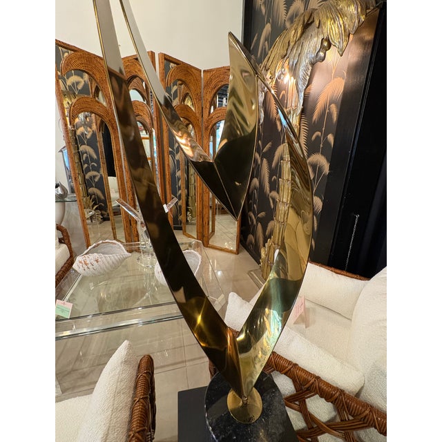Metal Vintage Signed Curtis Jere Brass & Marble Statue Art Eternal Flame For Sale - Image 7 of 12