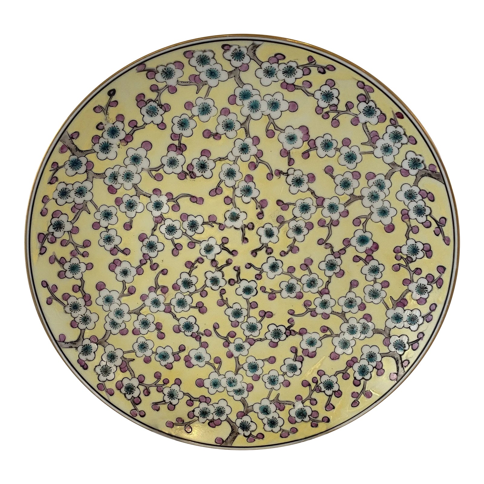 Vintage 1990s Gold Imari Yellow Cherry Blossom Platter | Chairish