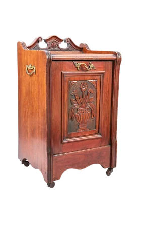 Antique Coal Box in Carved Mahogany, 1900