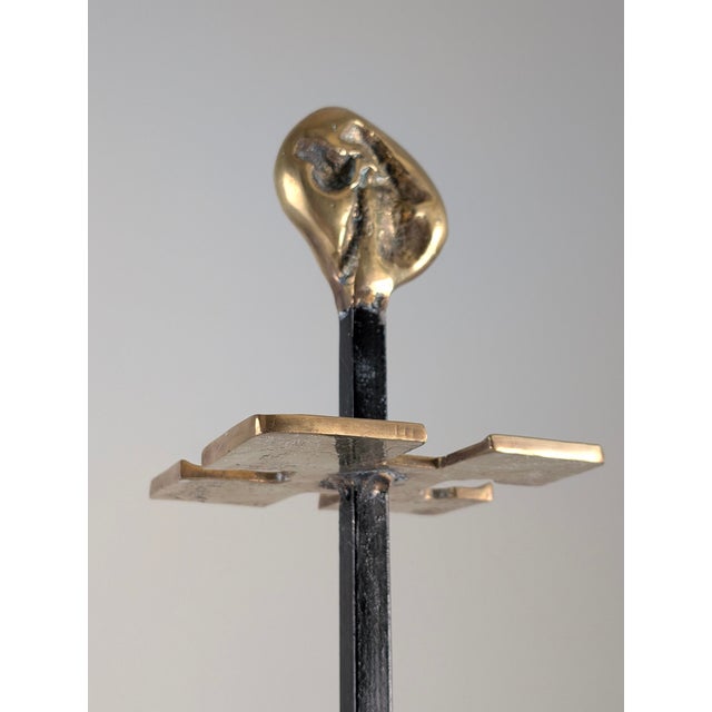 Brutalist Brass and Iron Fireplace Tool Set by David Marshall, 1970s For Sale - Image 10 of 11
