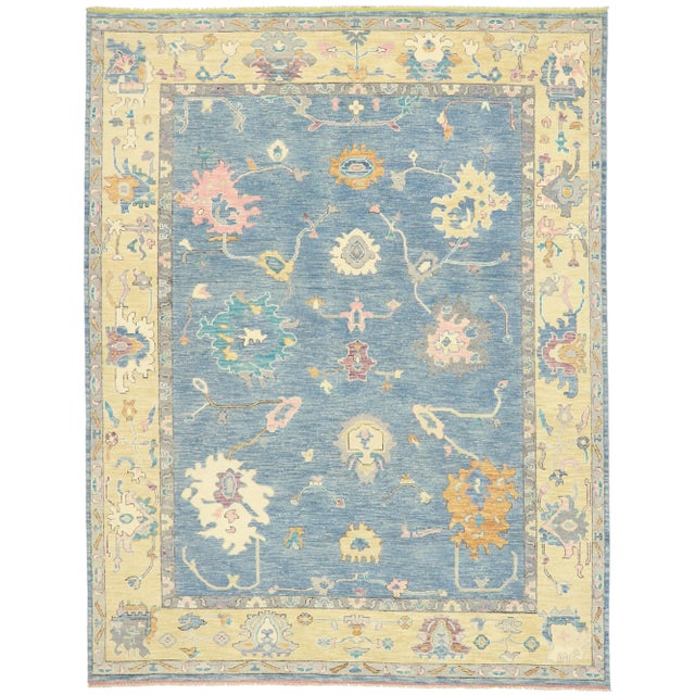 Modern Blue Oushak Rug - 09'04 x 12'01 For Sale - Image 10 of 10