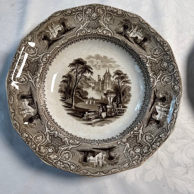 Antique E Challinor “Lozere” Ironstone Rimmed Soup Bowls. Set of 2.