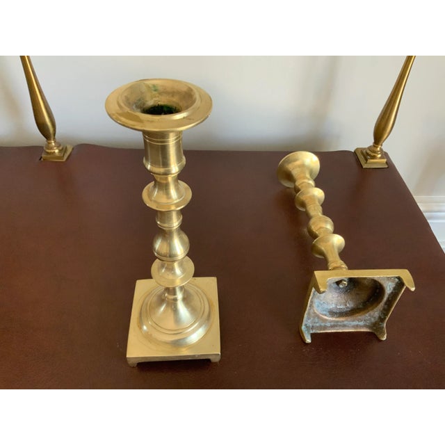 Metal Vintage Heavy Solid Brass Candlesticks - a Pair For Sale - Image 7 of 9