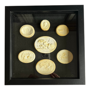 Grand Tour Neoclassical Plaster Intaglio Collection in Shadow Box Frame, Classical Medallions Wall Art