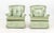 Pair of Sage Green Velvet Upholstered Button-Tufted Swivel Arm Chairs, each with matching pillow. 32.25" H x 32" W x 32"...