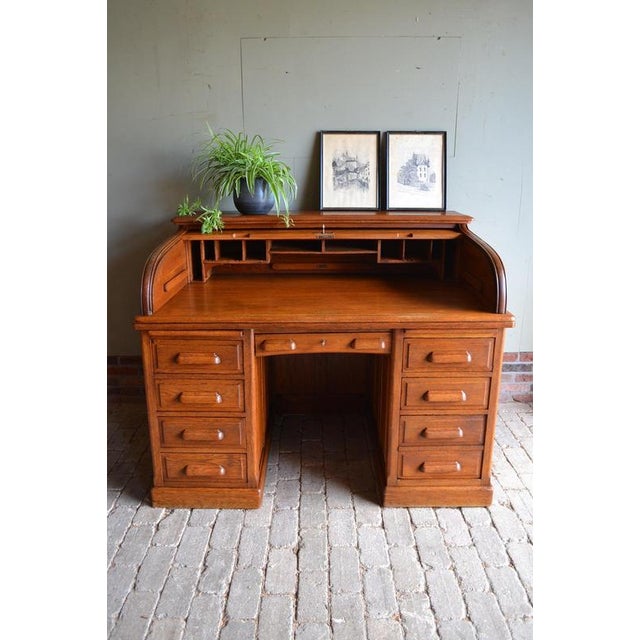 Art Deco Roller Shutter Secretaire in Oak For Sale - Image 12 of 13