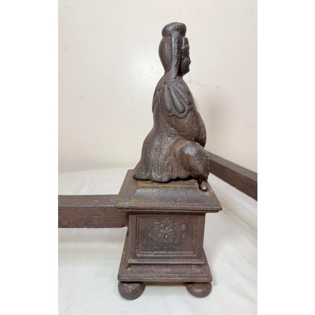 Antique Pair 19th Century Chinese Emperor & Empress Cast Iron Fireplace Andirons For Sale - Image 12 of 16