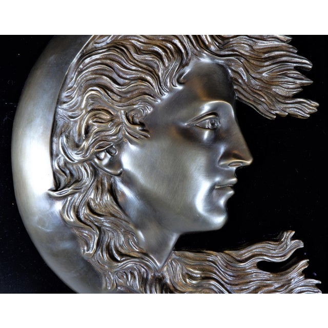 Antique 1900s Cast Bronze Woman’s Face in Crescent Moon Plaque90 For Sale - Image 4 of 9