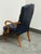 Queen Anne Style Tufted Blue Leather Armchair, Vintage For Sale - Image 11 of 14