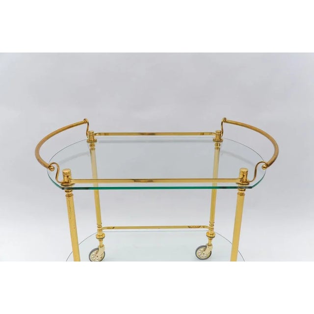 Italian Brass and Glass Serving Bar Cart, 1960s For Sale - Image 4 of 13