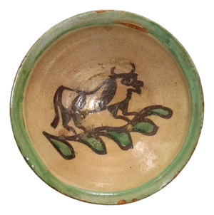 19th / 20th C. Glazed Earthenware Bowl With Bull, Cuzco Pottery School 2