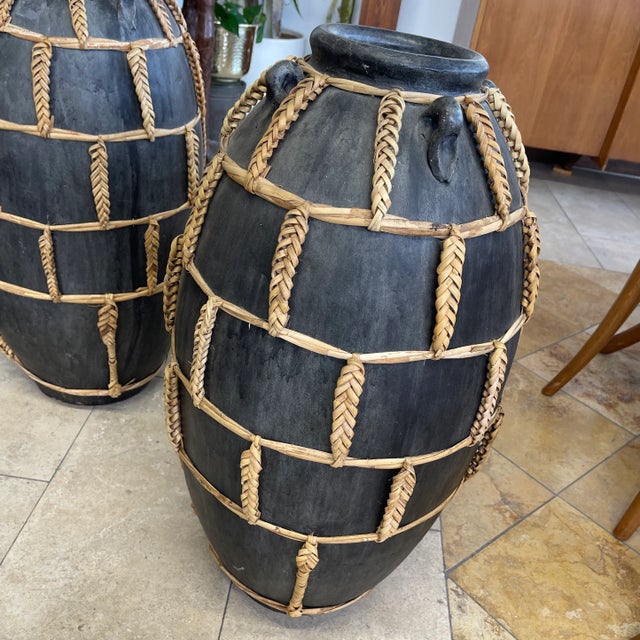 Vintage Terracotta/Rattan Floor Vases Set of 2 Chairish