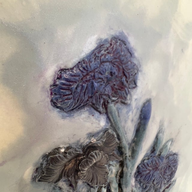 Blue Freestone Studio "Blue Iris" Encaustic Sculpture Painting Signed Barbara Michener Original Art For Sale - Image 8 of 11